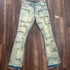 Men’s Fashion Nova Skinny Flare Distressed Blue Jeans